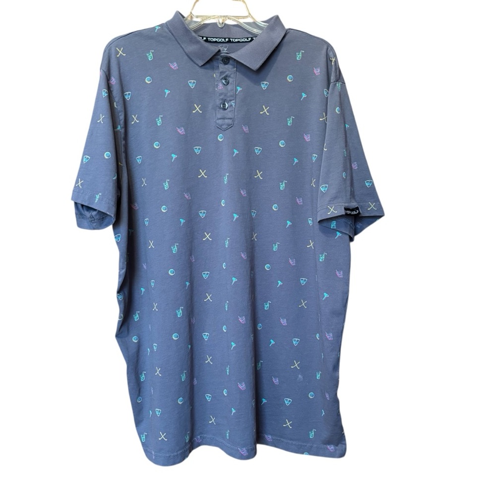 Top Golf Polo Shirt Size XXL Gray All Over Print Golf Drinks Clubs